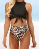 Women Leopard Print Tie Front High Neck Hot High Waist Bikini Women Leopard Print Tie Front High Neck Hot High Waist Bikini