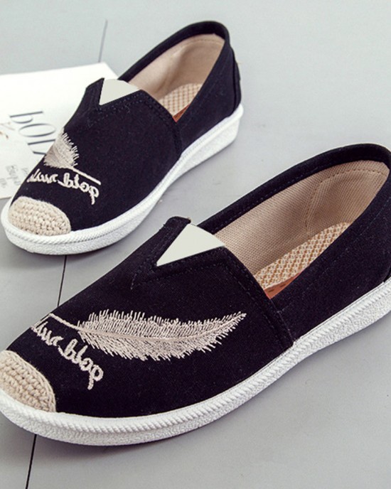 Women Pattern Embroidery Comfy Slip On Casual Canvas Flat Shoes Women Pattern Embroidery Comfy Slip On Casual Canvas Flat Shoes