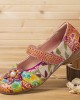 SOCOFY Retro Flower Decor Printed Cowhide Leather Stitching Cloth Comfy Round Toe Casual Flat Shoes SOCOFY Retro Flower Decor Printed Cowhide Leather Stitching Cloth Comfy Round Toe Casual Flat Shoes
