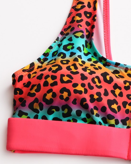 Women Leopard Patchwork Front Zipper Bikini Backless Swimwear Women Leopard Patchwork Front Zipper Bikini Backless Swimwear