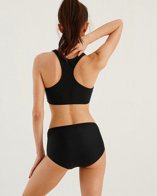 Women Zip Front High Neck Black Two Piece Sports Bikini Women Zip Front High Neck Black Two Piece Sports Bikini