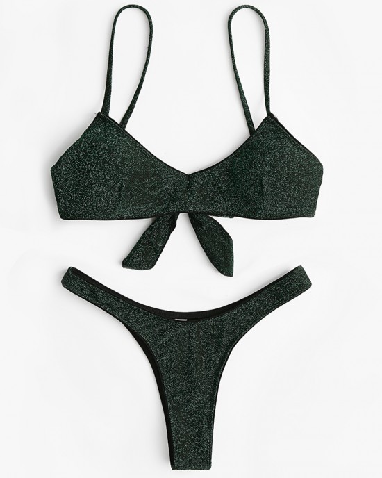 Women Solid Color Back Tie Spaghetti Straps Backless Swimwear Thong Bikini Women Solid Color Back Tie Spaghetti Straps Backless Swimwear Thong Bikini