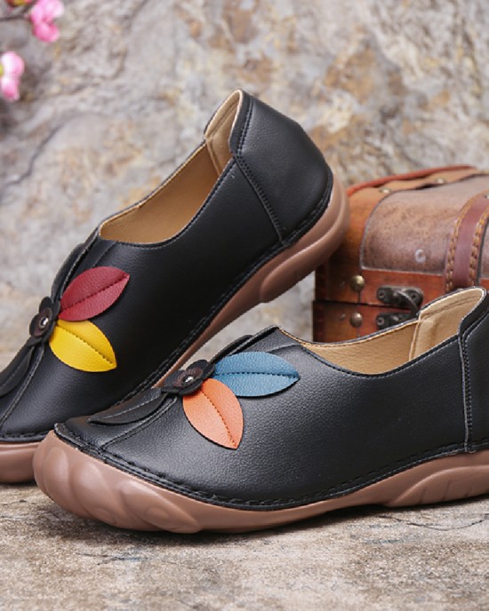 Women Retro Flower Stitching Comfy Round Toe Slip On Flat Loafers Shoes Women Retro Flower Stitching Comfy Round Toe Slip On Flat Loafers Shoes