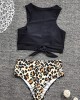 Women Leopard Print Tie Front High Neck Hot High Waist Bikini Women Leopard Print Tie Front High Neck Hot High Waist Bikini