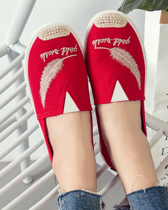 Women Pattern Embroidery Comfy Slip On Casual Canvas Flat Shoes Women Pattern Embroidery Comfy Slip On Casual Canvas Flat Shoes