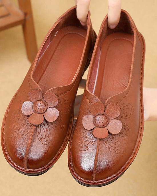 Women Brief Vintage Floral Pattern Round Toe Soft Sole Comfy Flats Women Brief Vintage Floral Pattern Round Toe Soft Sole Comfy Flats