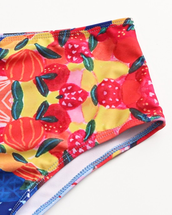 Women Tropical Leaves Print Swimsuit String Short Sleeve High Waist Bikini Women Tropical Leaves Print Swimsuit String Short Sleeve High Waist Bikini