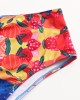 Women Tropical Leaves Print Swimsuit String Short Sleeve High Waist Bikini Women Tropical Leaves Print Swimsuit String Short Sleeve High Waist Bikini