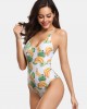 Women Banana Print Criss Cross Spaghetti Straps One Piece Beach Swimwear Women Banana Print Criss Cross Spaghetti Straps One Piece Beach Swimwear