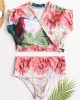 Women Tropical Leaves Print Swimsuit String Short Sleeve High Waist Bikini Women Tropical Leaves Print Swimsuit String Short Sleeve High Waist Bikini
