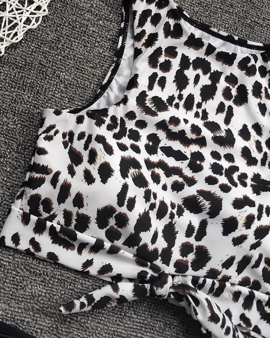 Women Leopard Print Tie Front High Neck Hot High Waist Bikini Women Leopard Print Tie Front High Neck Hot High Waist Bikini