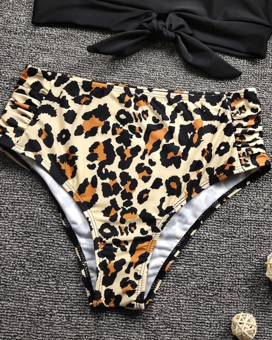 Women Leopard Print Tie Front High Neck Hot High Waist Bikini Women Leopard Print Tie Front High Neck Hot High Waist Bikini